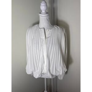 Callas White Long Sleeve Pleated Bubble Top Sz 42